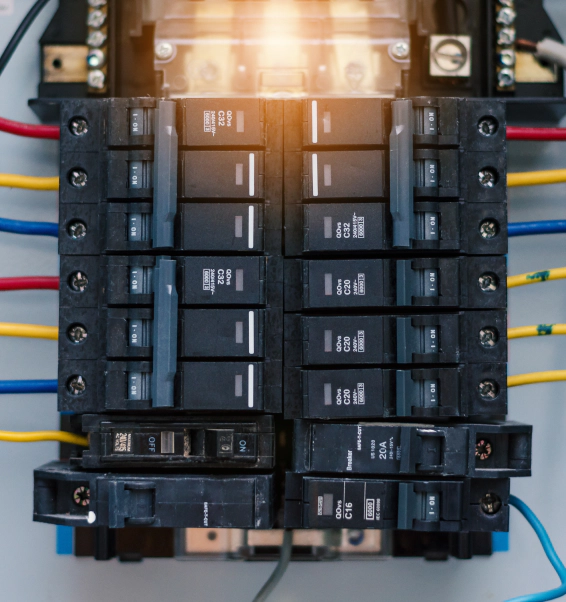 closer look to an electrical panel switches